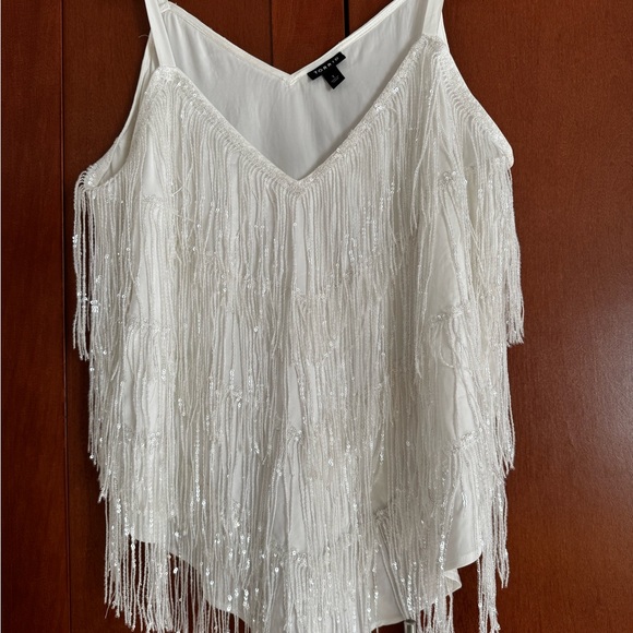 Torrid White Sequin Fringe Cami - Size 1 - Picture 6 of 6